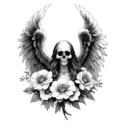 Death Angel Surrounded By Flowers Symbolizing Life And Death