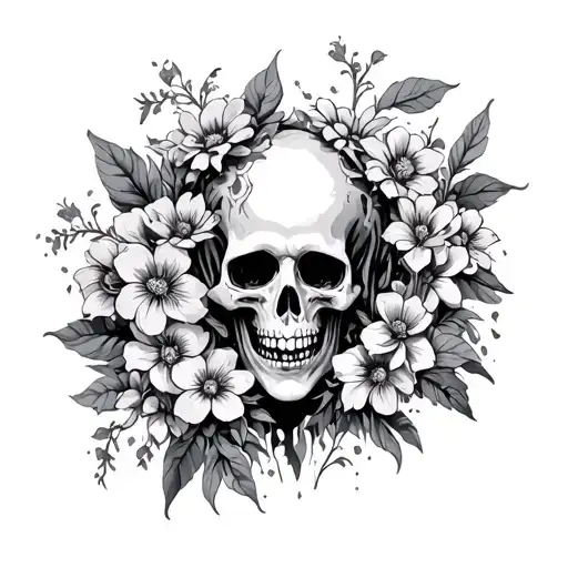 Death Spirit Surrounded By Flowers Symbolizing Life And Death