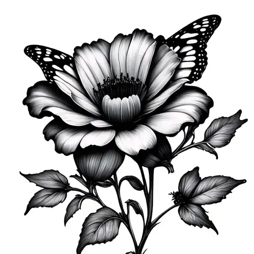 Flower With 2 Butterflies