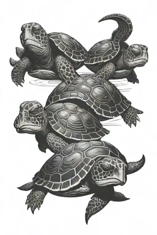 Futuristic Turtles Swimming Together