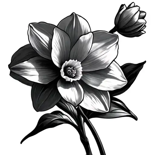 Daffodil And Voilet Flower With A Stem