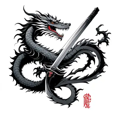 Chinese Dragon With Sword