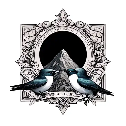 Vesuvius Framed And Two Swallows