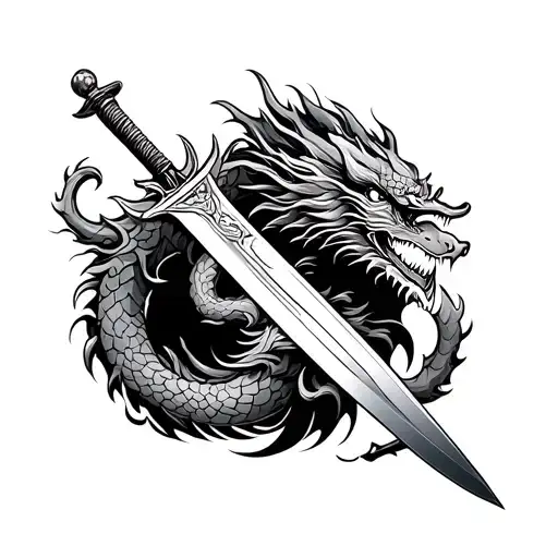 Chinese Dragon Around Sword