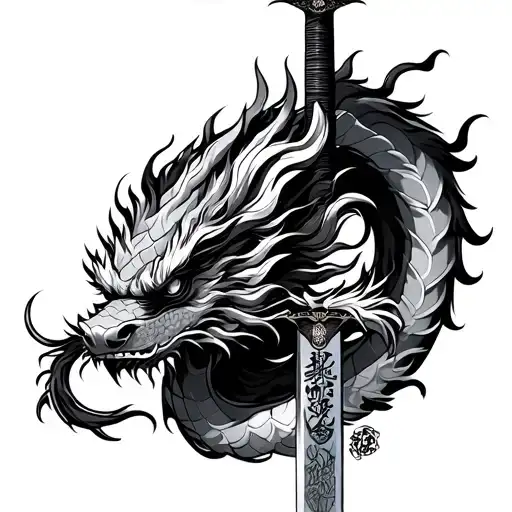 Chinese Dragon Wrapped Around Sword