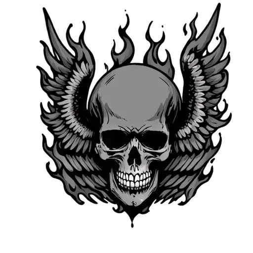 Skull With Wings Surrounded In Flames