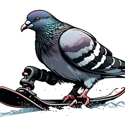 Pigeon Riding A Snowboard