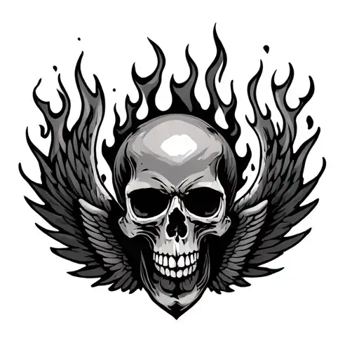 Skull With Wings Surrounded In Flames