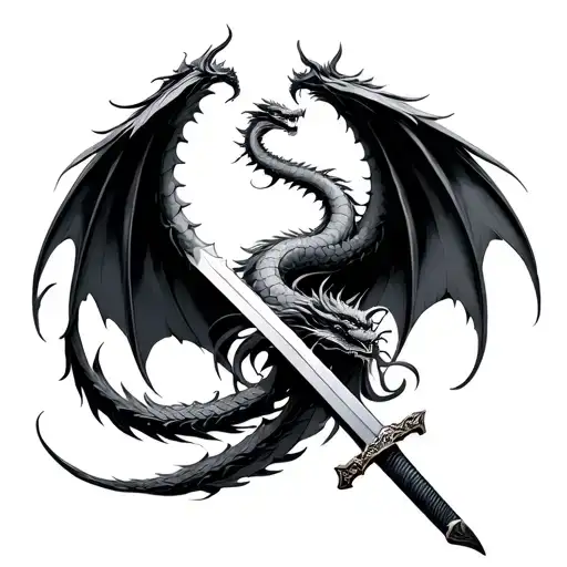 A Japanese Sword With Dragon Wings Spread