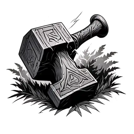 Mjolnir Hammer Down In A Forest With Lightning Striking The Handle