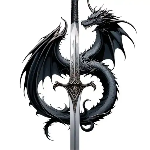 A Samuri Sword With Dragon Wings Folded In Towards The Sword