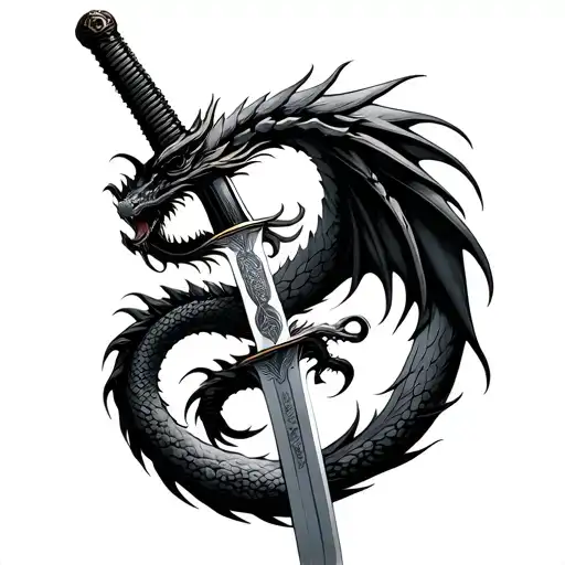 A Katana With Dragon Wings Folded In Towards The Sword