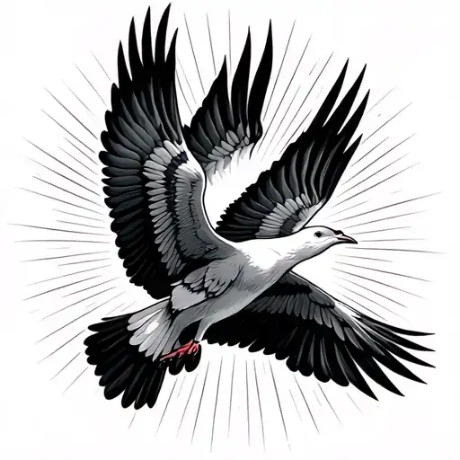 Two Doves Flying Towards Bright Light Rays Coming