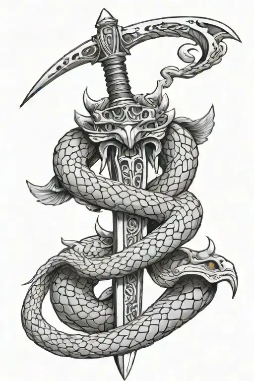 Sword With Snake Wrapped With Wings Spread