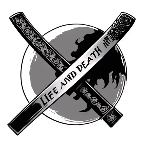 Katana With The Words Life And Death In Japanese On The Blade