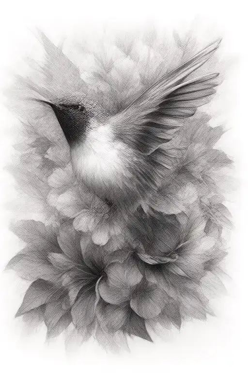 Hummingbird With Hibiscus And Leaves