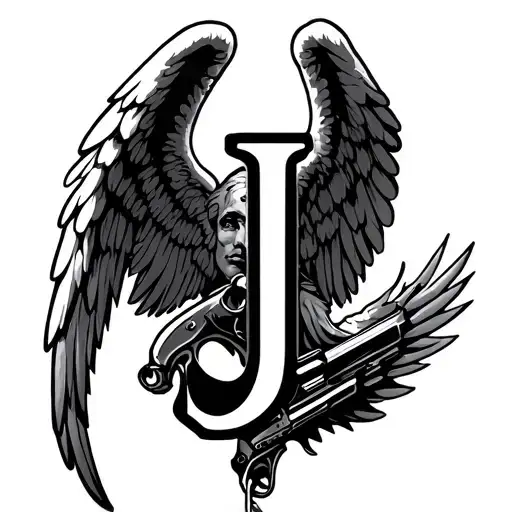 Angels With Gun Is Engraved Letter J