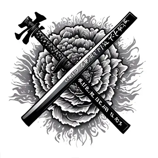 Full Katana With The Words Life And Death In Japanese On The Blade