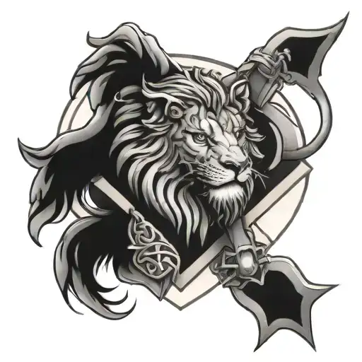 Lion On Armor Tattoo Design Featuring Celtic Trinity Knot