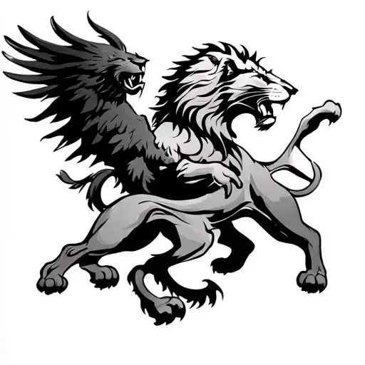 Griffin Fighting A Lion