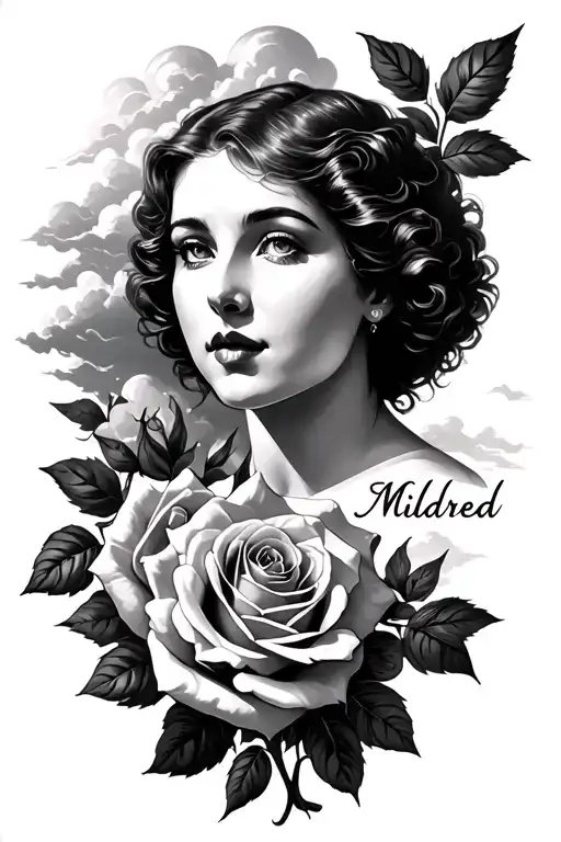 Mildred Name With Roses And Clouds In The Background