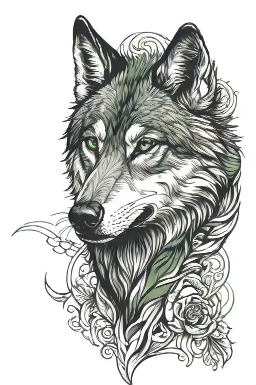 Green Eyes Wolf Head