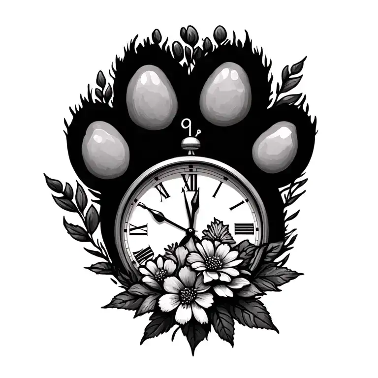 Paw Print And Flowers Wrapped And Clock
