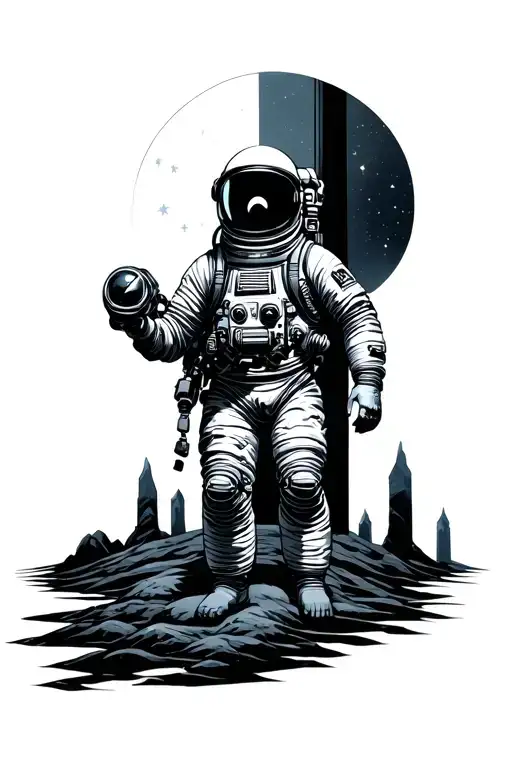 Character Half Diver Half Astronaut With The Pillars Of Creation In The Background