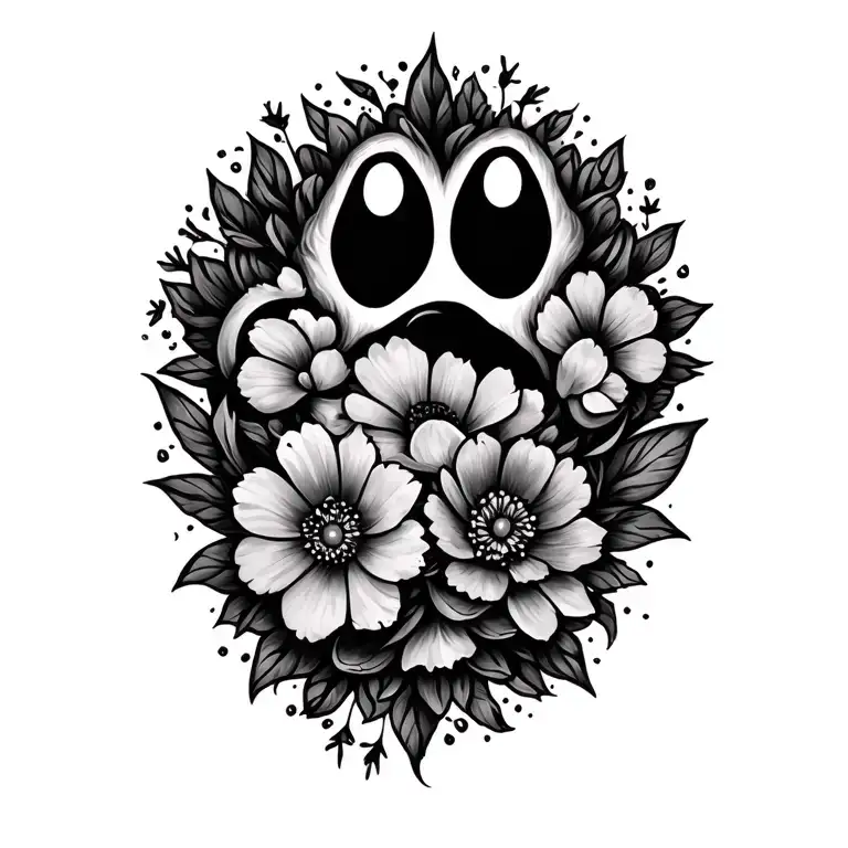 Paw Print And Flowers Wrapped And Mandala