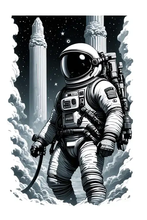 Character Half Diver Half Astronaut With The Pillars Of Creation In The Background