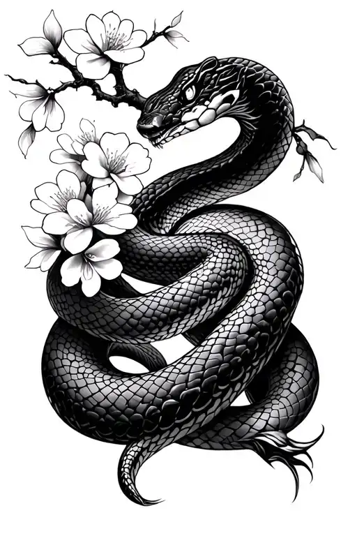 Cherry Blossom Tree And Snake Wrapping