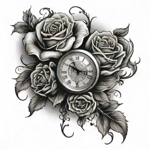 Clock And Roses Intertwined