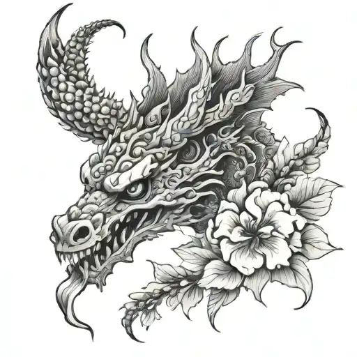 Japanese Style With Dragon Skulls Flowers Patterns