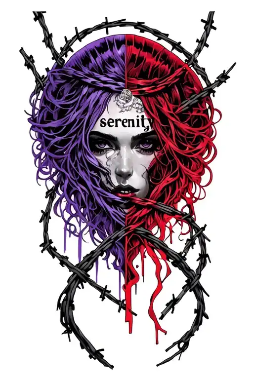 The Name Serenity With Barbedwire Going From Purple To Red