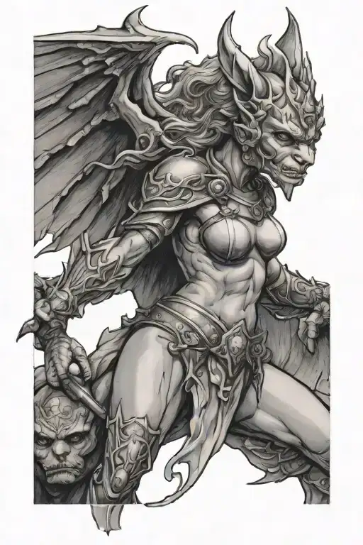 Female Gargoyle Warrior With Her Toddler