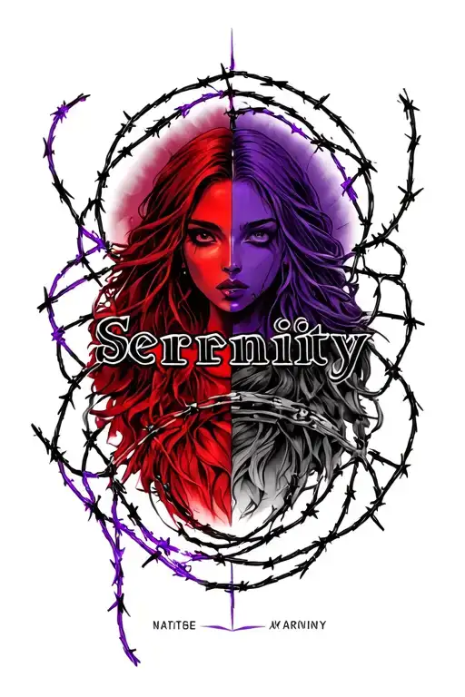 The Name Serenity With Barbedwire Going From Purple To Red