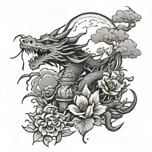 Chinese Style Dragon Flowers Skulls Moon Stars Lighthouse
