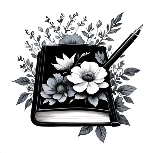 Pen And Book With Flowers Around It