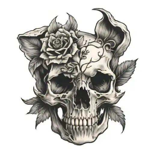 Canine Skull With Flowers Around It