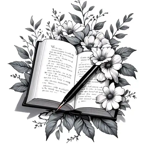 Pen And Book With Flowers Around It