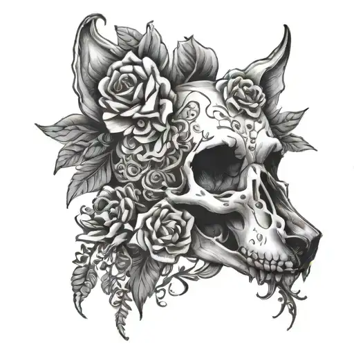 Dog Skull With Flowers Around It