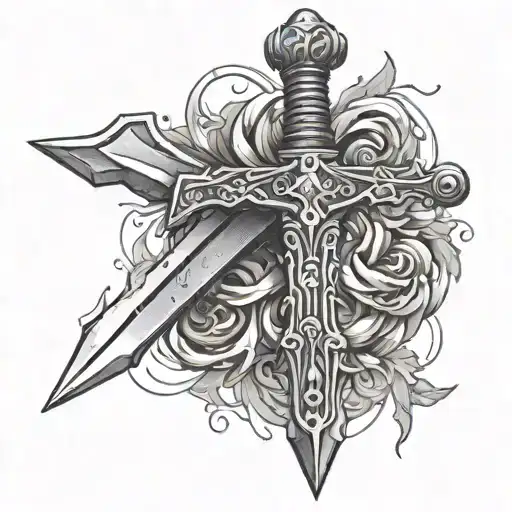 A Sword Pointing Down With Physical Therapy Features