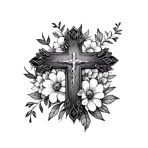 Cross Surrounded With Flowers
