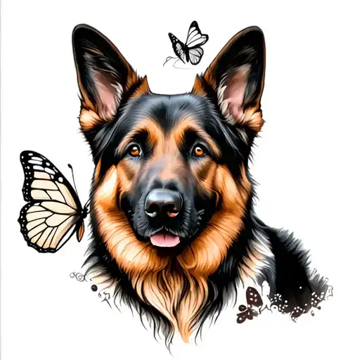 German Shepard With Butterfly Resting