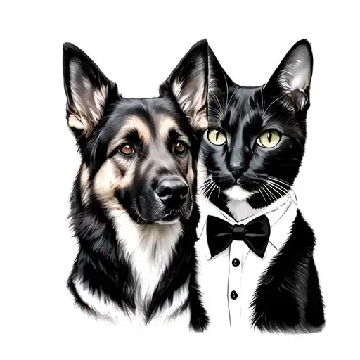 German Shepard And A Tuxedo Cat