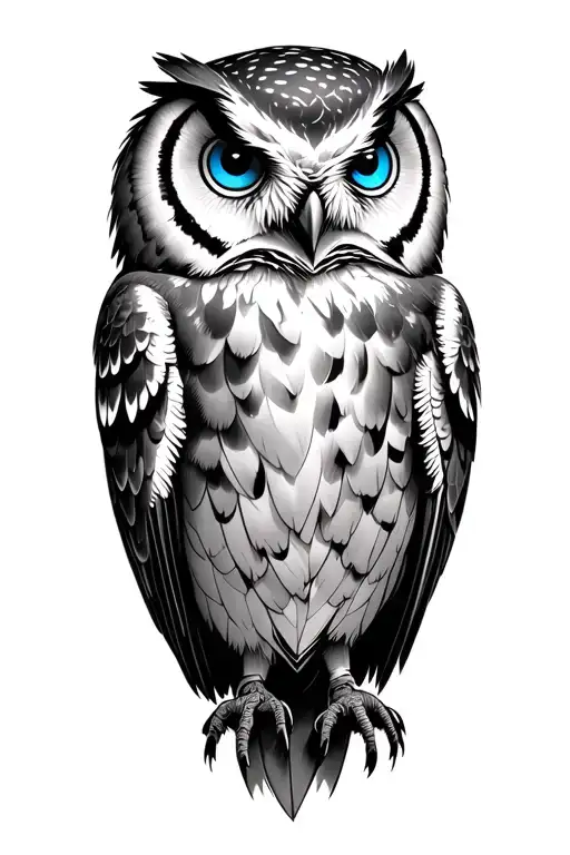 Guardian Owl Perched Blue Eyes
