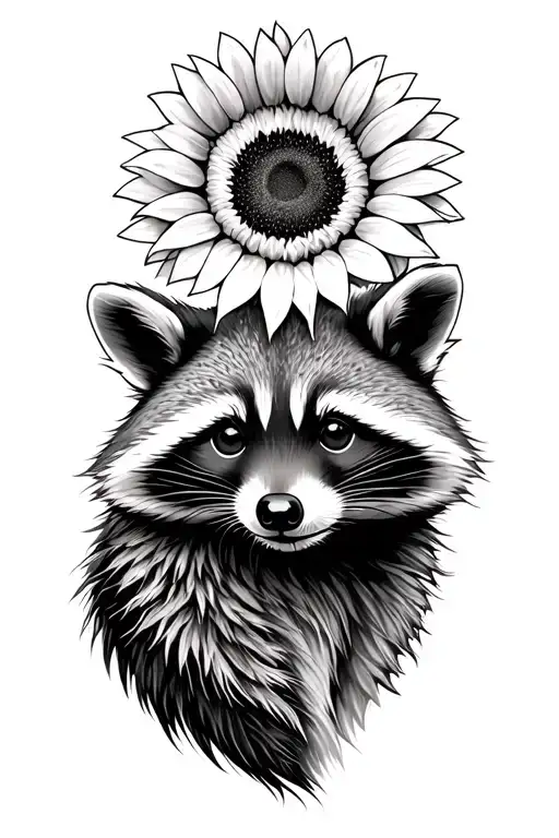 Raccoon And Sunflower