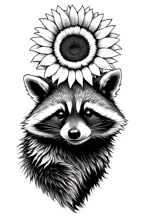 Raccoon And Sunflower