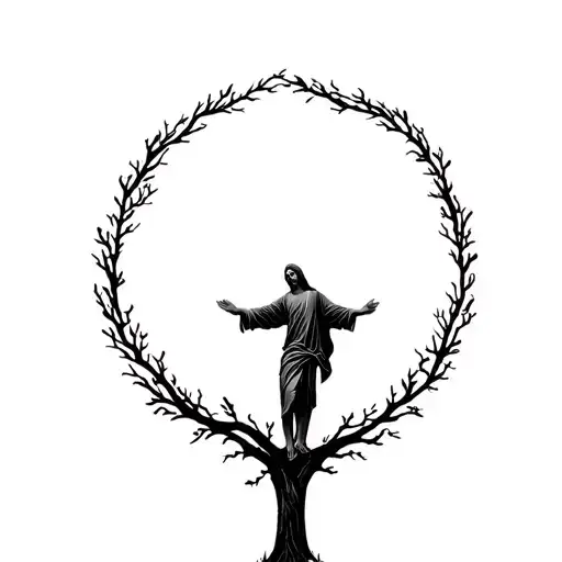 Tree With Small Silhouette Of Jesus