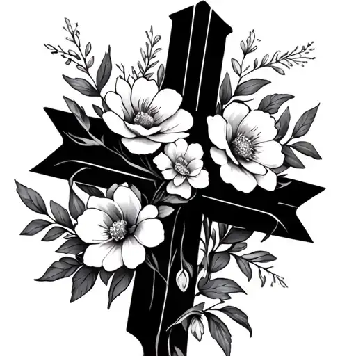 Cross With No Shading Wrapped With Flowers